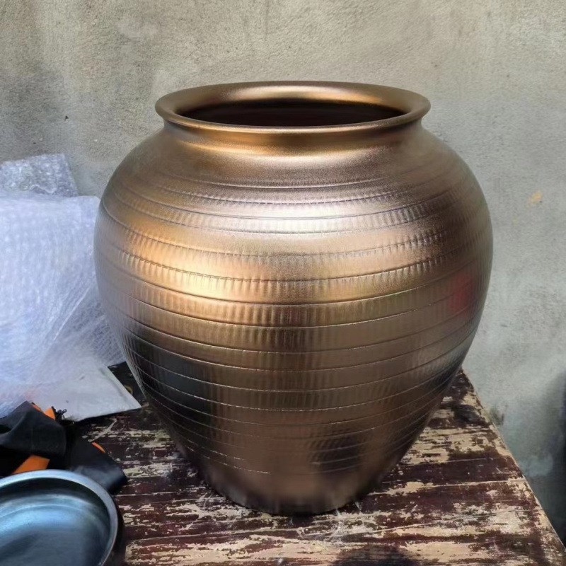 金色陶瓷花瓶桌h面落地大号插花器干枝陶罐酒店样板房玄关装饰摆