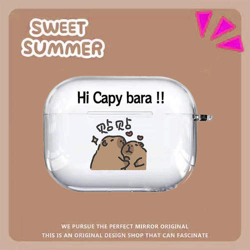 卡比巴拉Capybara可爱苹果蓝牙耳机保护套airpodspro234三代套情侣透明卡通卡皮巴拉软壳