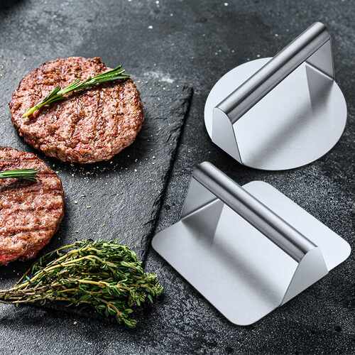 430不锈钢汉堡压肉器 圆形方形汉堡压肉器厨房工具压肉板