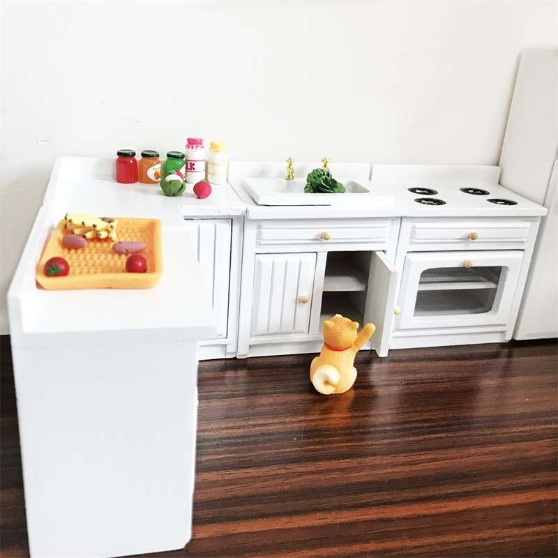 1：12迷你厨房娃娃屋摆件转角厨柜DOLLHOUSE仿真厨具模型