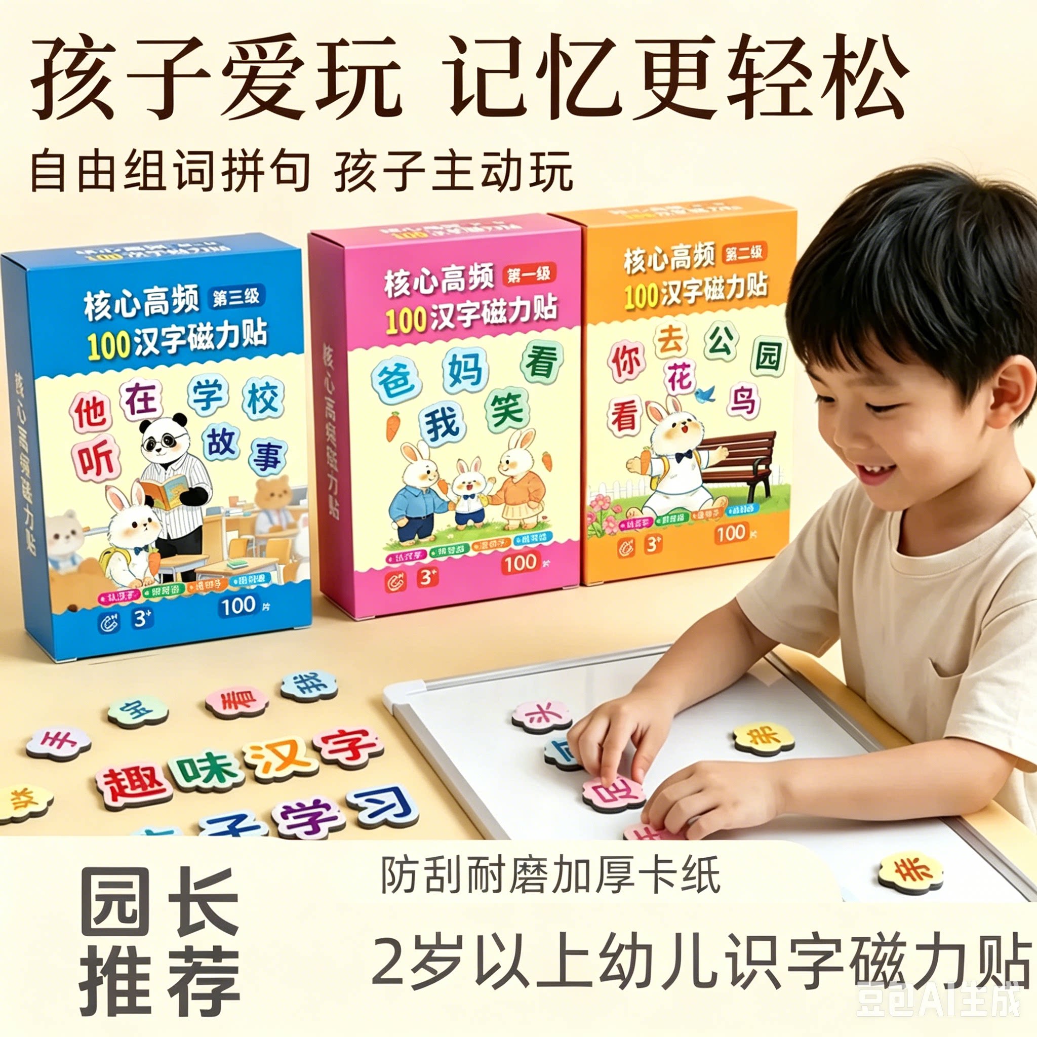 儿童早教汉字磁吸式磁力贴笑容蛙磁性冰箱贴幼儿拼字识字SH