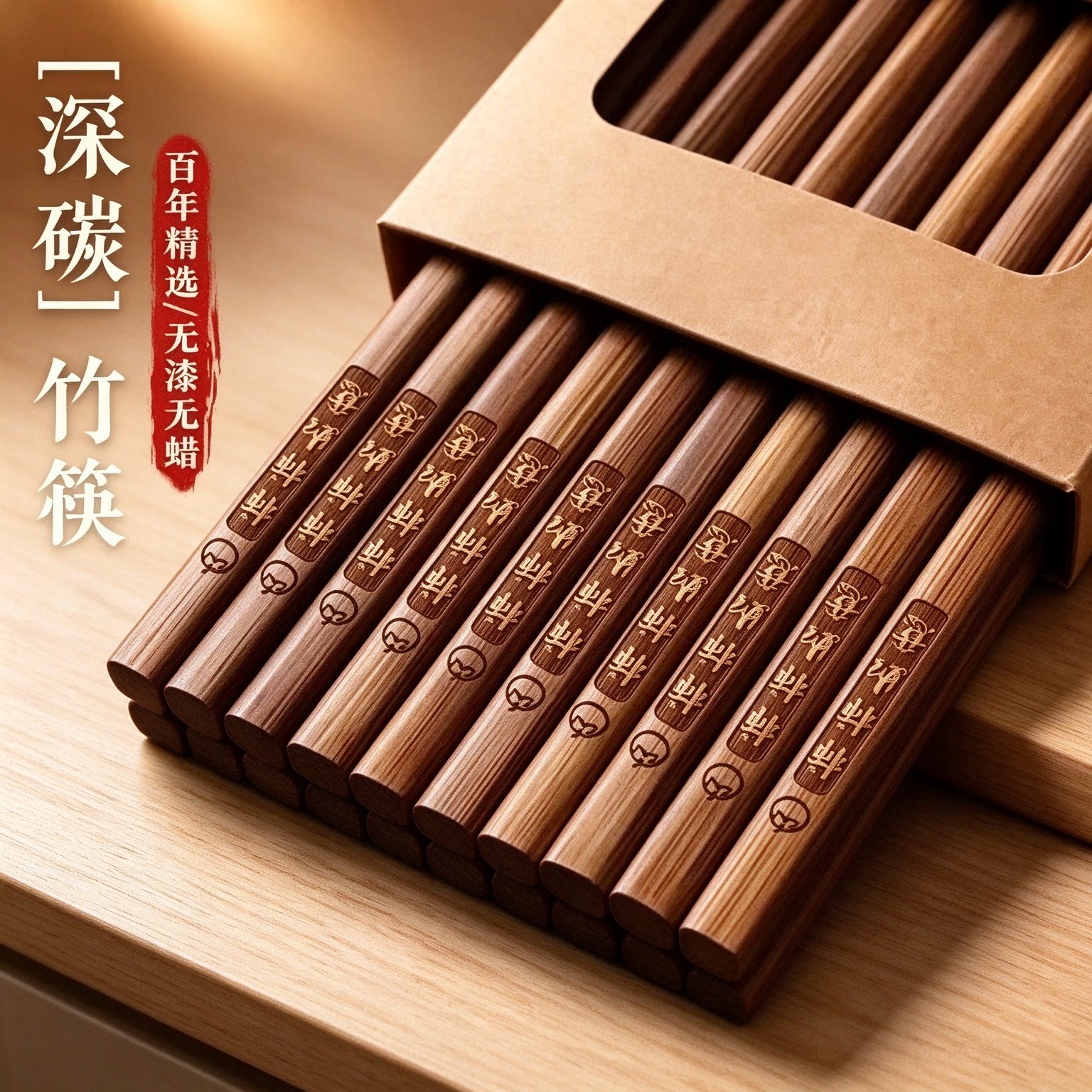 【原生态工艺】碳化楠竹筷子家用高档无漆无蜡防霉深碳竹快子wy