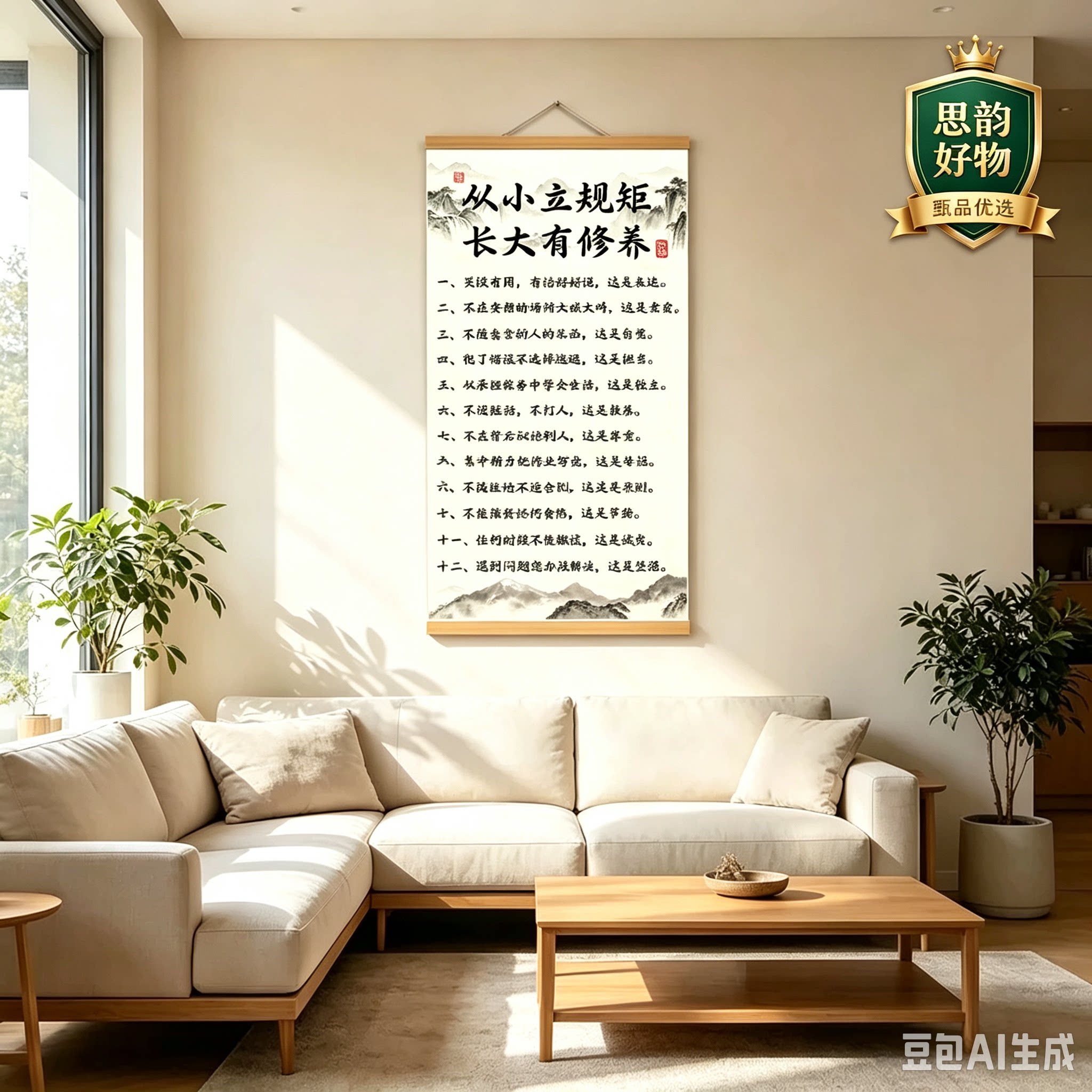 《从小立规矩》挂画新中式育儿卷轴字画玄关客厅书房间装饰画wy