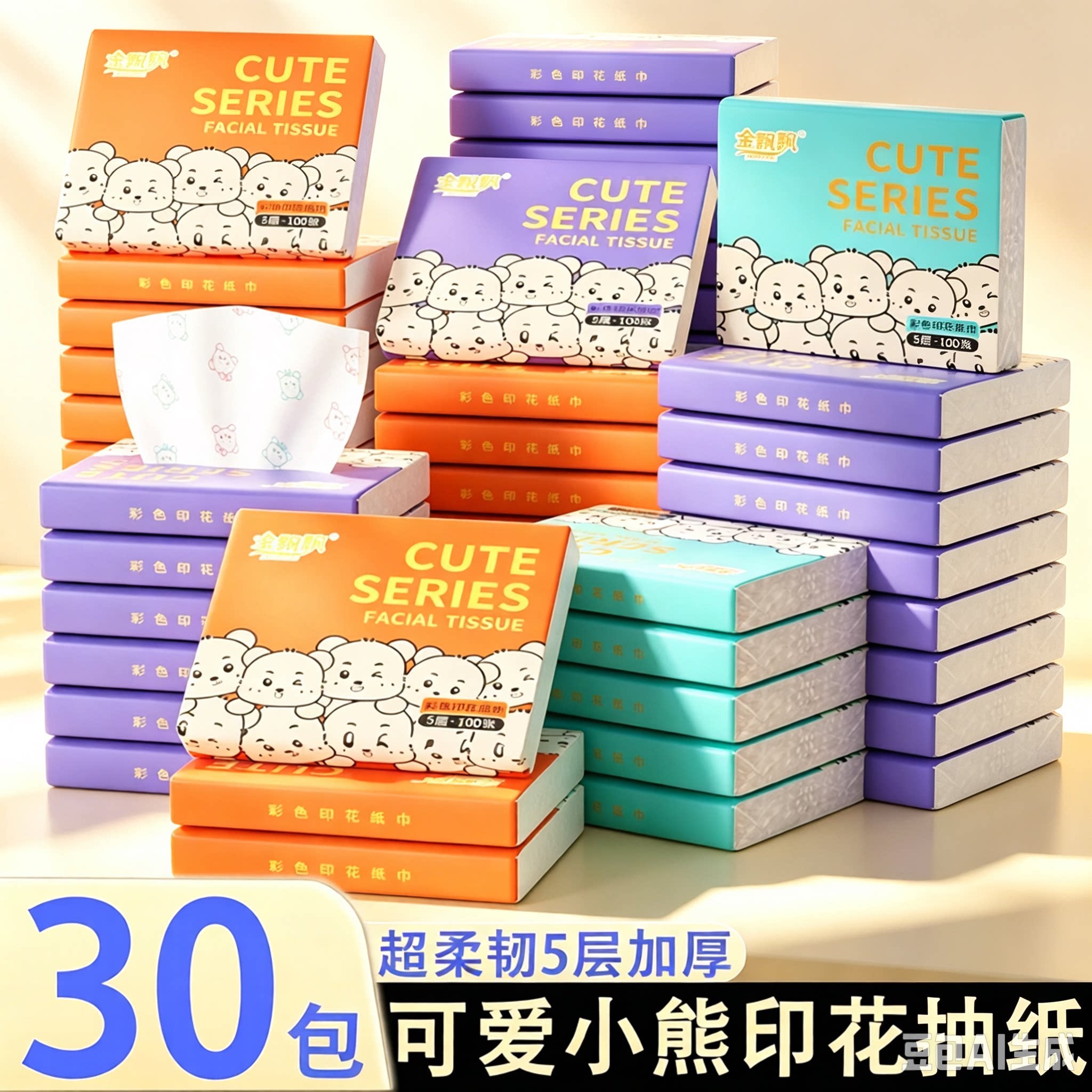 【下单立减50】印花纸巾随身便携小包抽纸整箱30包家用实惠装wy2