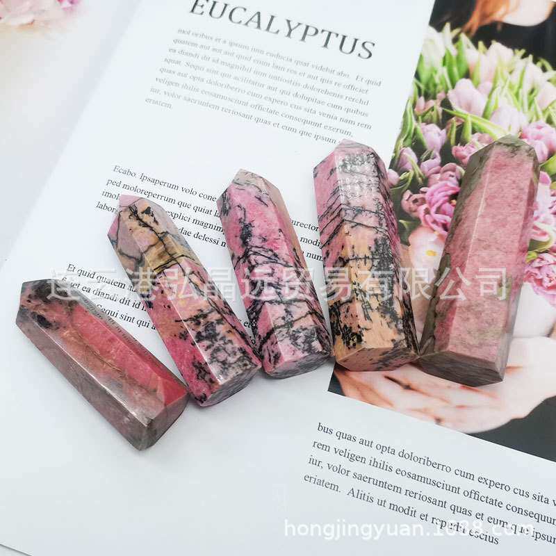 厂家 天然蔷薇辉石六棱柱蔷薇石水晶柱单尖家居办公摆件