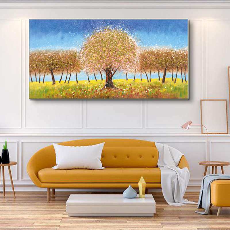 风景花卉油画 简约壁挂画 卧室玄关客厅装饰画带框 美式手绘挂画