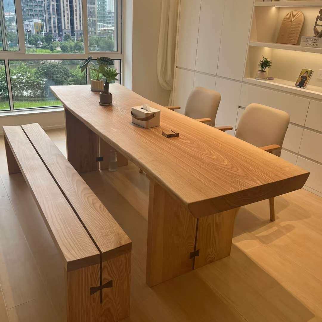 白蜡木实木大板茶桌吧台老板办公桌家用餐桌酒店名宿原木茶台