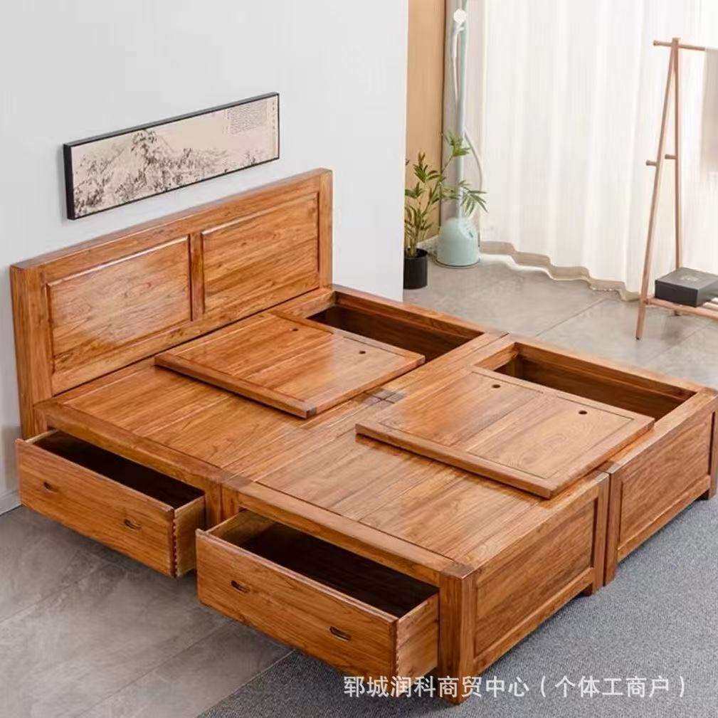 老榆木实木床现代简约床民宿网红出租房宿舍隼铆榻榻米硬质板床