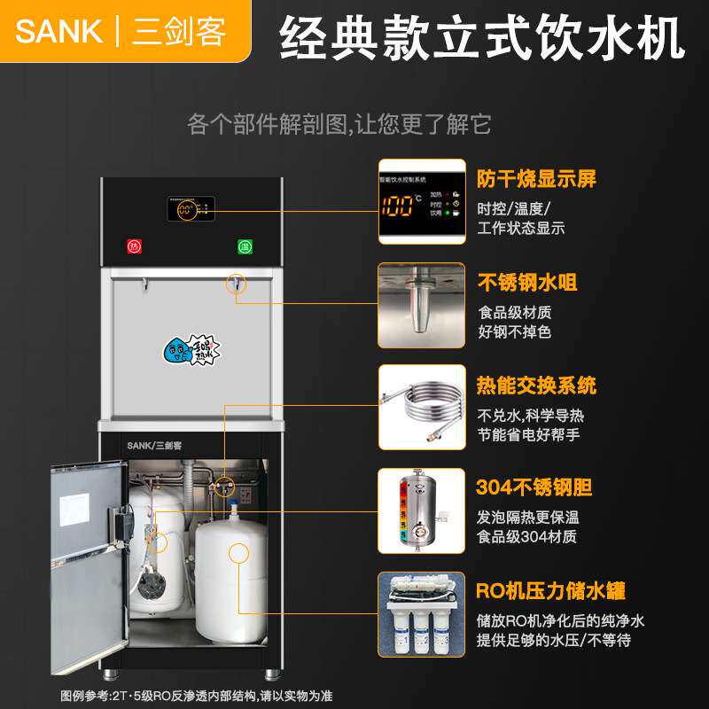 三剑客柜式开水机五级RO反渗透不锈钢全自动温热饮水机开水器商用