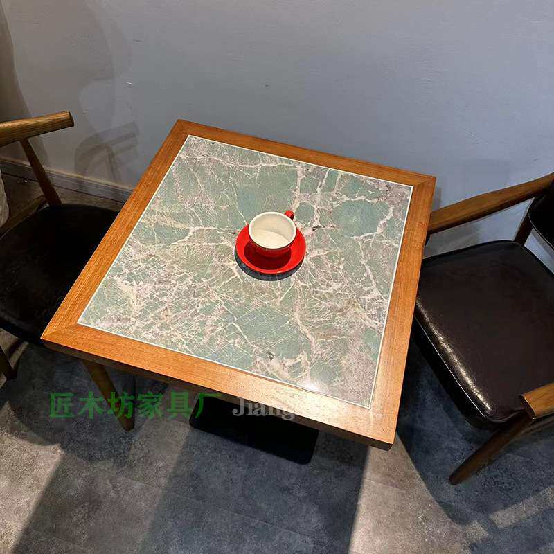 美式工业风咖啡厅实木桌椅组合火锅店岩板方桌西餐厅酒吧复古店桌