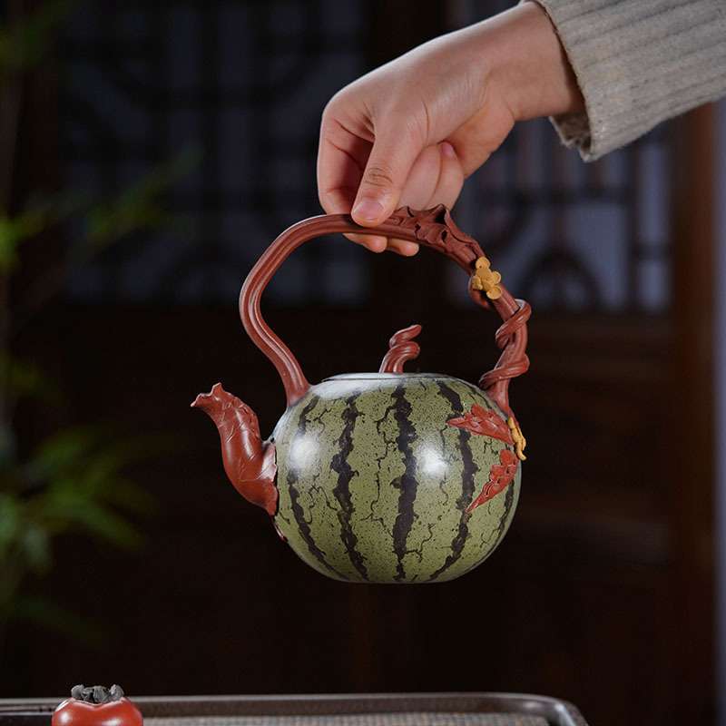 茶壶宜兴紫砂壶纯全手工正宗提梁西瓜壶常月红大容量茶具厂家