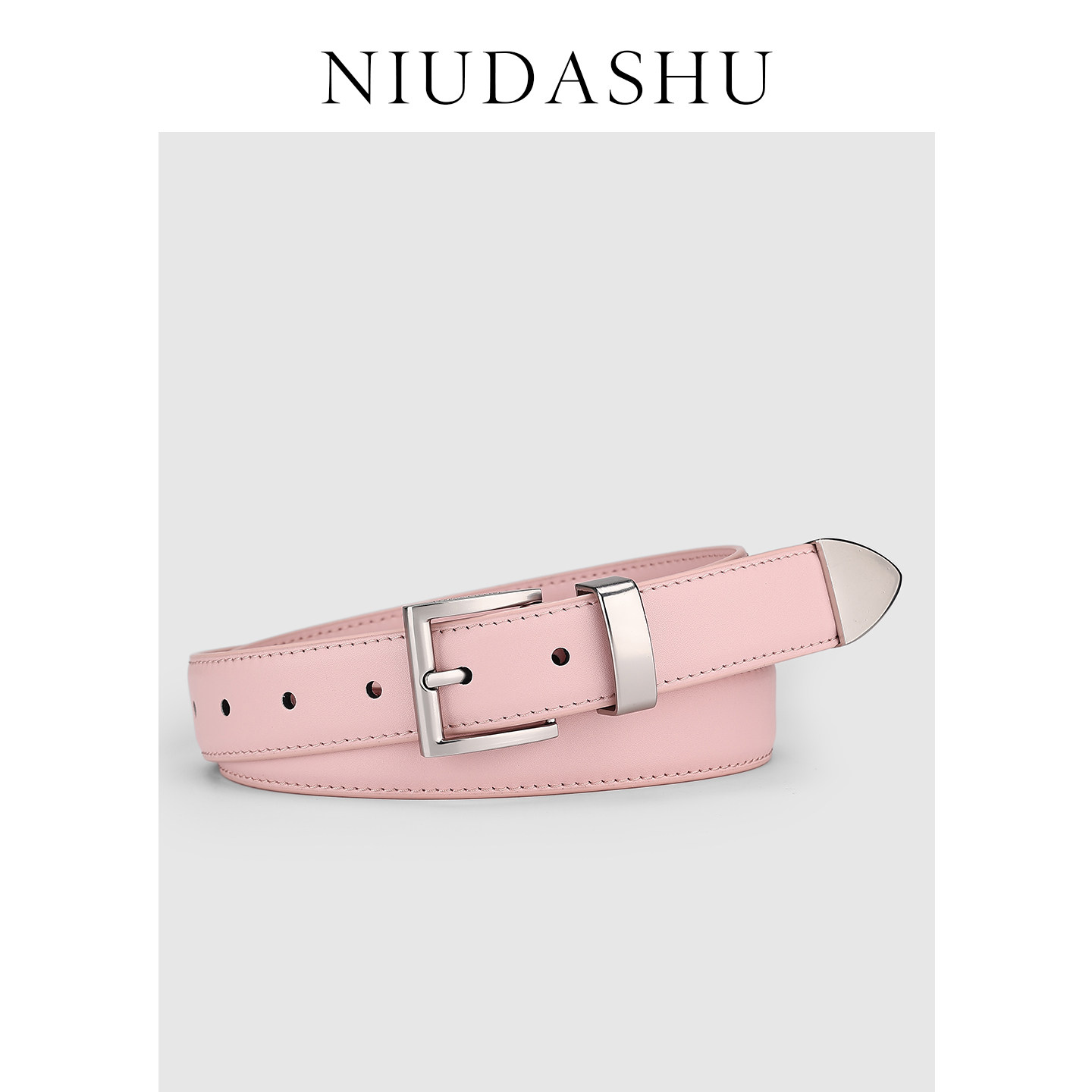牛大叔NIUDASHU糖果色皮带女粉色真皮腰带女金属扣多巴胺百搭裤带