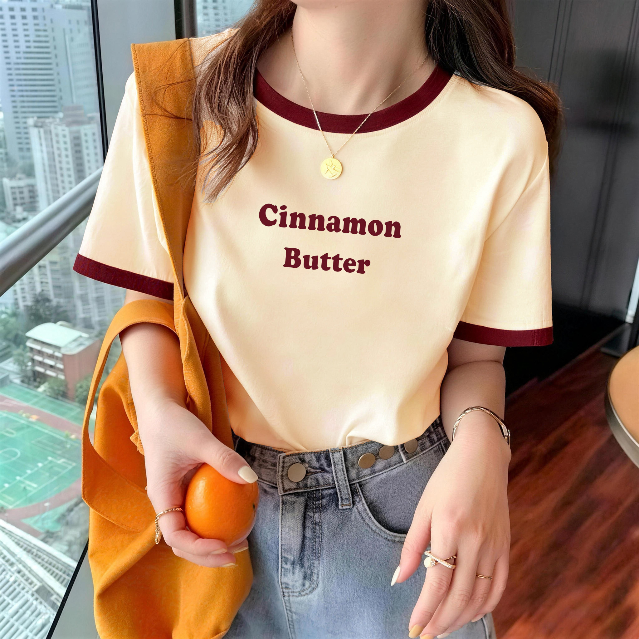 宽松显瘦撞色短袖T恤女夏季新款