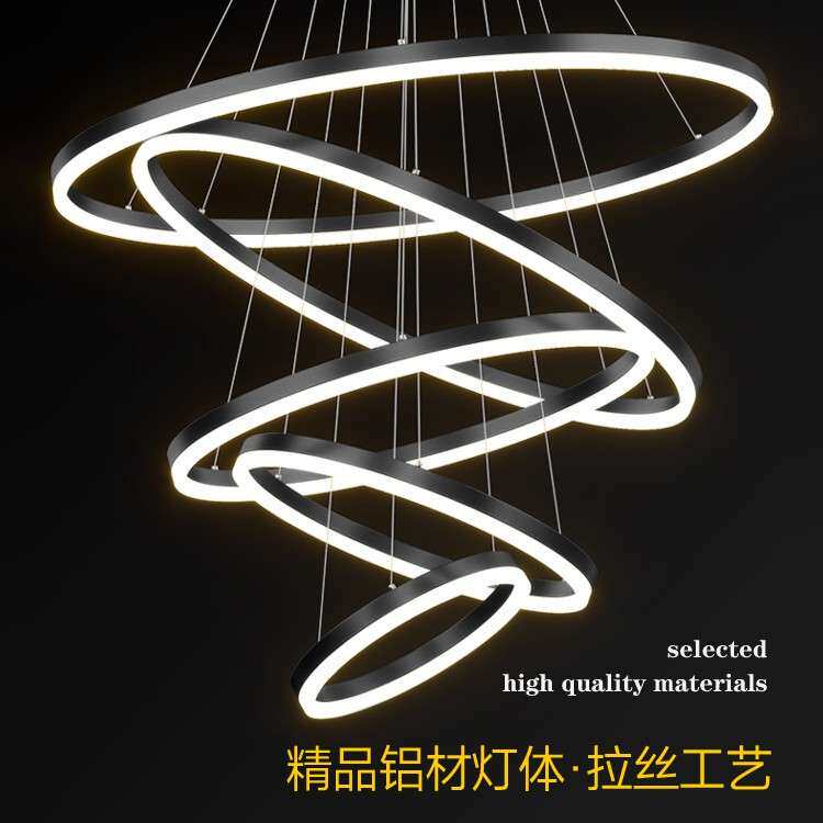 吊灯客厅灯现代简约大气复式楼梯大吊灯北欧轻奢圆环餐厅吸顶灯具