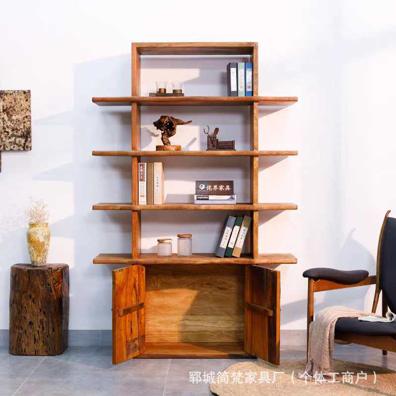 北方实木书架多层古董花瓶陈列架老榆木博古架落地式阅读书展示架