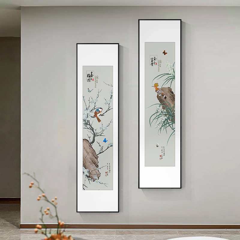 梅兰竹菊装饰画新中式客厅花鸟挂画国画茶室禅意书房四联组合壁画