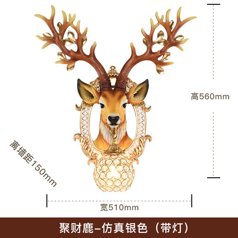复古壁灯欧式轻奢鹿头创意客厅壁挂灯北欧风卧室过道走廊水晶灯具