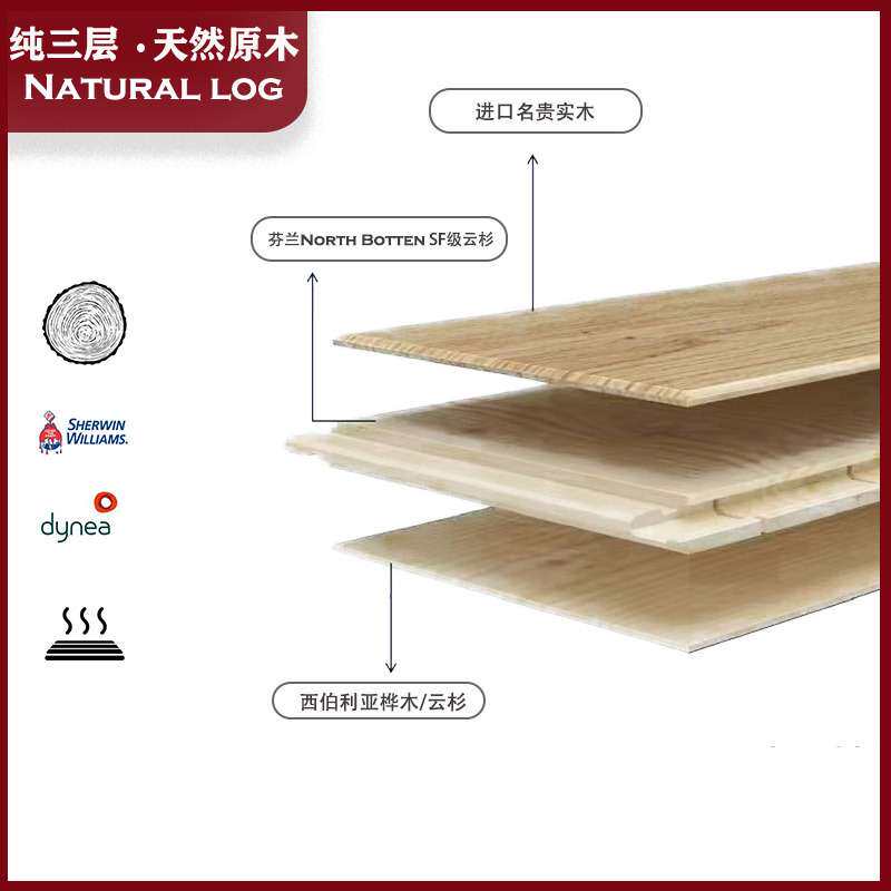橡木纯三层实木人字鱼骨拼地板家用地暖锁扣ENF级现代原木奶油风