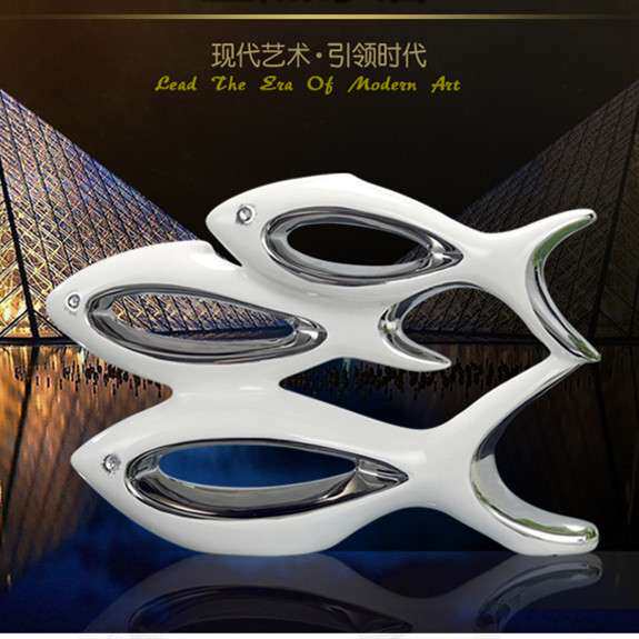 中式一家三口创意家居陶瓷摆件艺术工艺客厅装饰品动物鱼瓷器