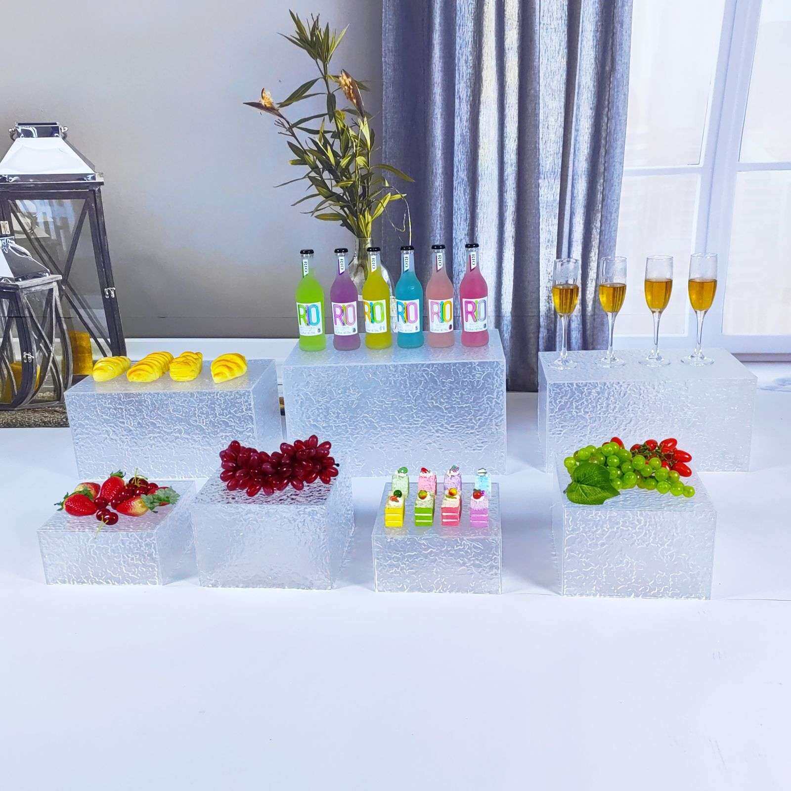 亚克力甜品台透明石头纹自助餐糕点架冷餐食物陶瓷摆件五面陈列架