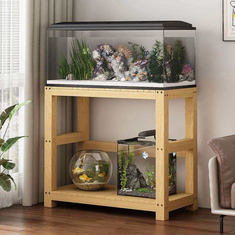 双层鱼缸架子实木客厅柜子底座草缸水族箱置物架加粗底柜底架承重