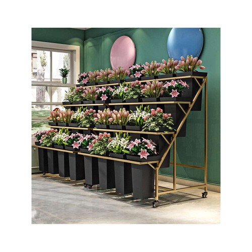 摆摊可移动阶梯多层花店方桶铁艺鲜花假花架子花店花桶展示架花架