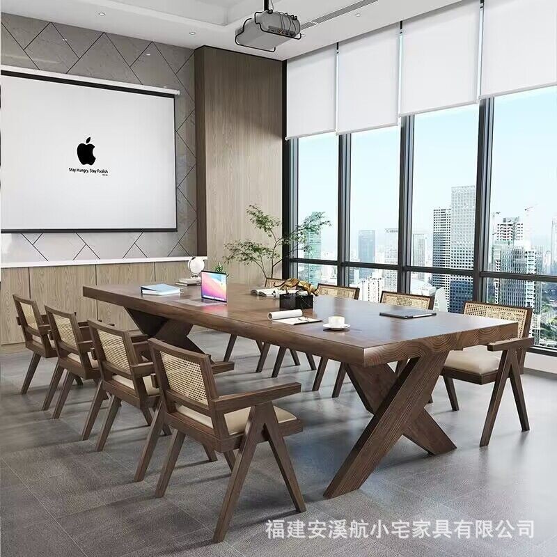 大型实木北欧工业风长条会议桌