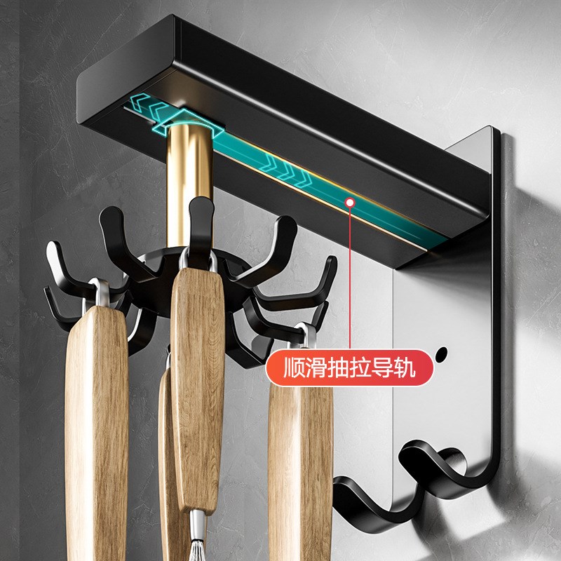 厨房拐角可d旋转挂钩壁挂式收纳置物架免打孔锅铲勺子厨具用品神