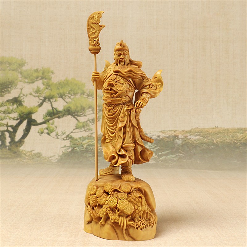 黄杨木雕a新中式家居饰品摆件木质把玩财工艺品武财神关公关云长