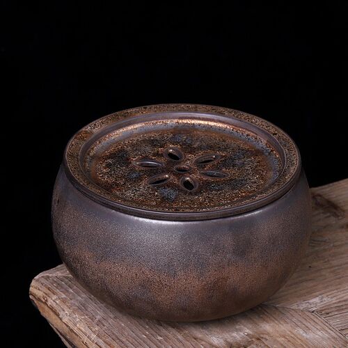 复古鎏金粗陶茶洗杯洗大号陶瓷手工水盂建水茶渣S桶家用茶道零配