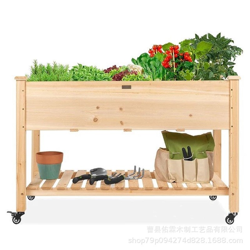 小推车收纳架花园床种植水果蔬菜C木质户外花架可移动家庭种植园