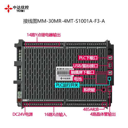 YKHMI中达优控触摸PLC一体机MM-30MR-4MT-S1001A-F3-A/B模拟量485