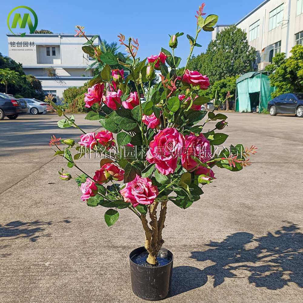 仿真绿植盆栽玫瑰花树 家居婚庆摄影道具装饰玫瑰花盆栽植物厂家