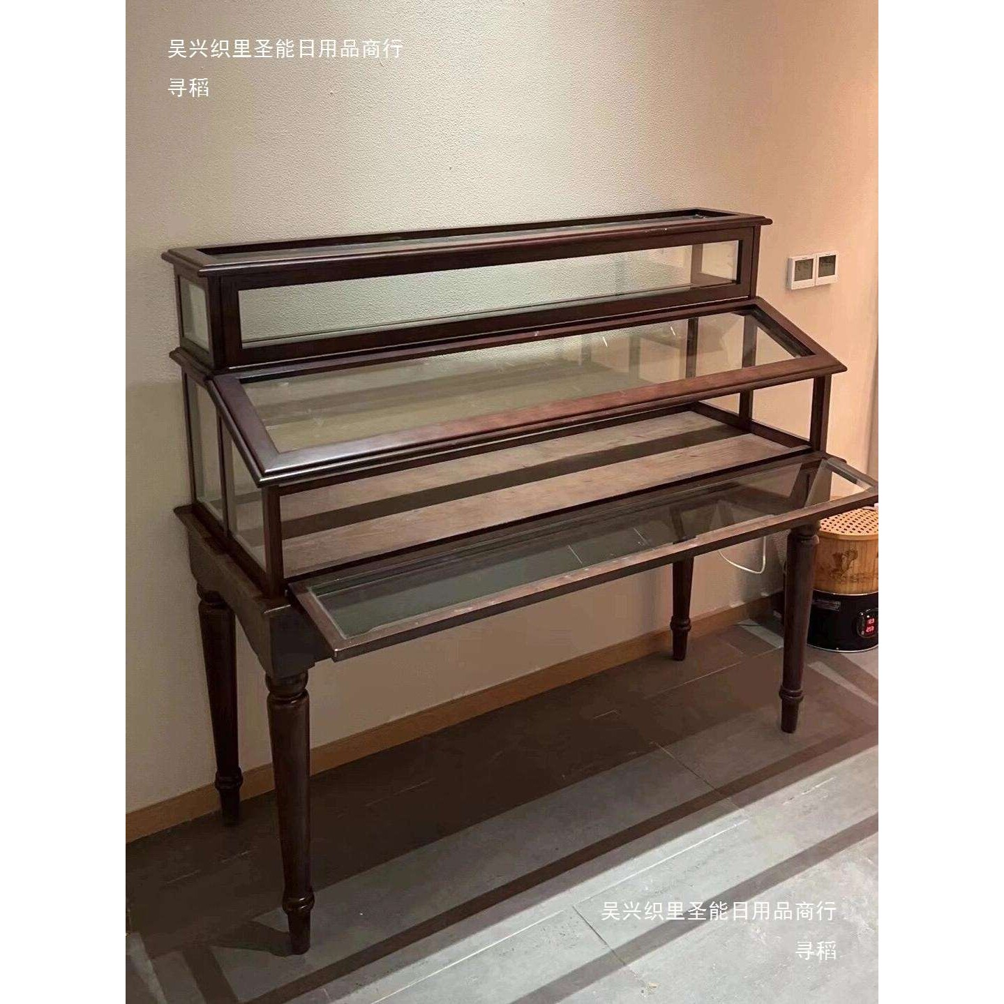 中古风双层产品展示柜美式复古收纳柜珠宝玉器店陈列柜玻璃置物架