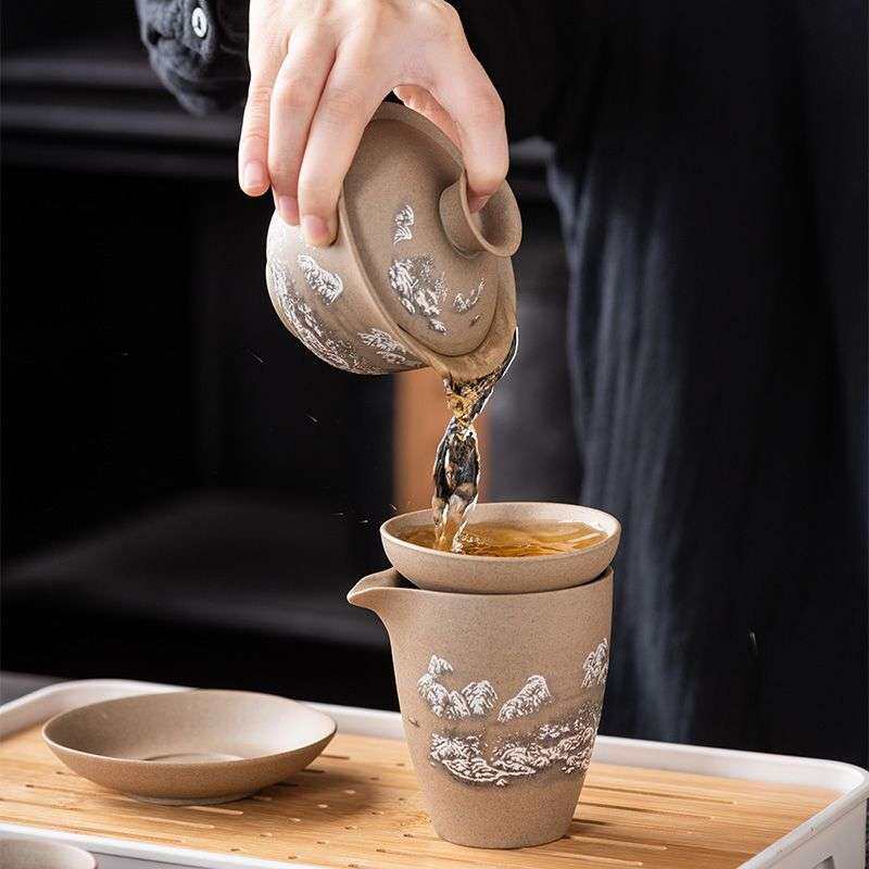 粗陶旅行茶具套装便捷式户外泡茶装备露营野炊泡茶带烧水壶煮茶炉