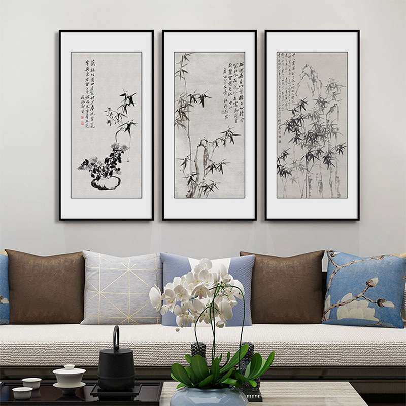 竹枝新中式中国风玄关装饰画郑板桥水墨竹子客厅壁画走廊过道挂画