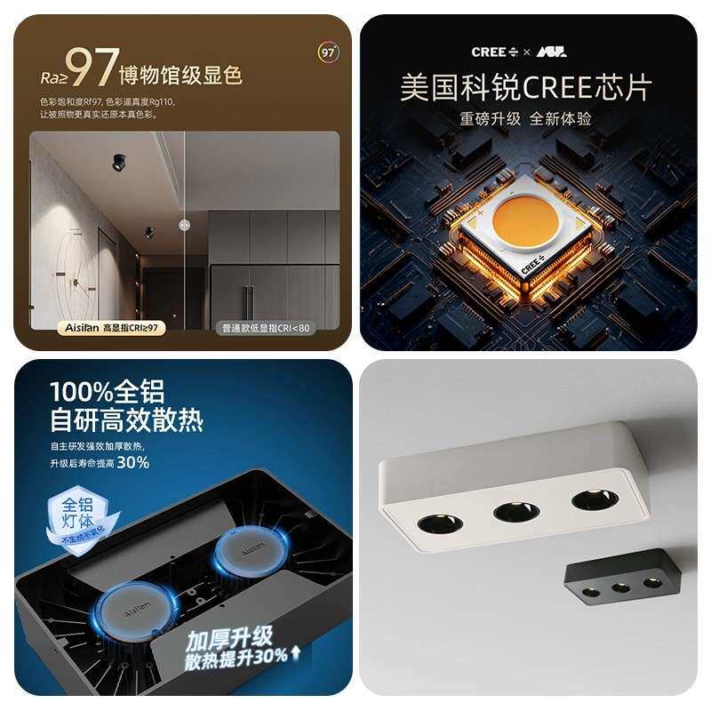 智能方形明装筒灯超薄斗胆灯无主灯具客厅三头吸顶式明装射灯