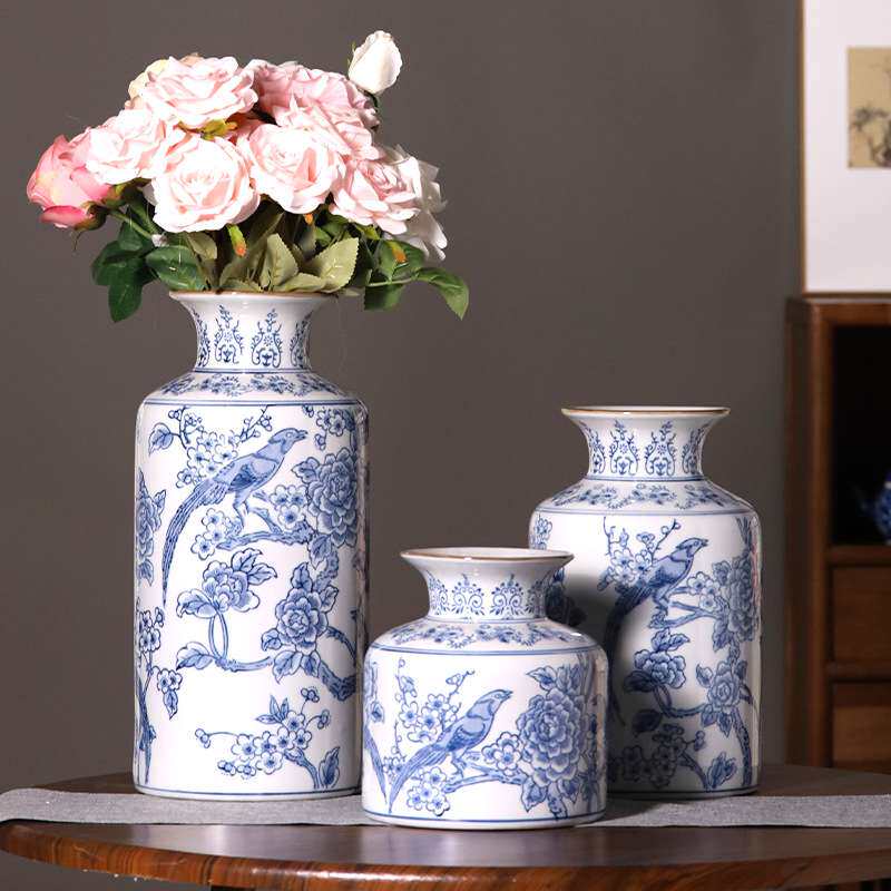中国风陶瓷花瓶青花瓷新中式客厅复古插花装饰摆件手绘陶瓷装饰品