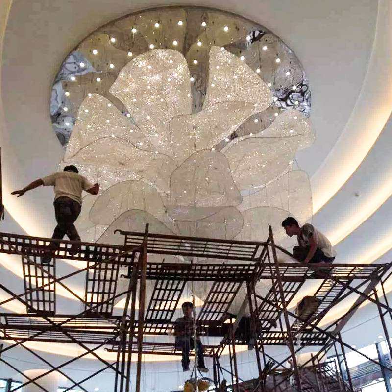 轻奢现代简约圆形水晶花瓣吊灯 酒店别墅KTV大堂工程楼梯水晶灯具