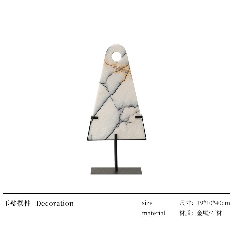 QY高级感意式轻奢白o玉色花纹大理石装饰品高端几何抽象现代简约