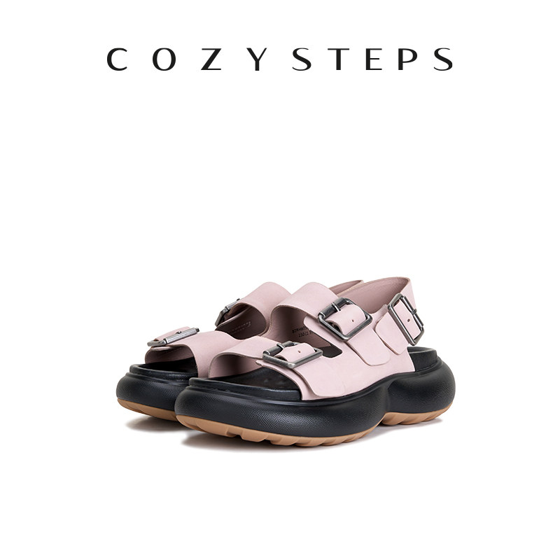 COZY STEPS女士夏季新时尚罗马凉鞋休闲牛皮透气露趾厚底舒适女鞋