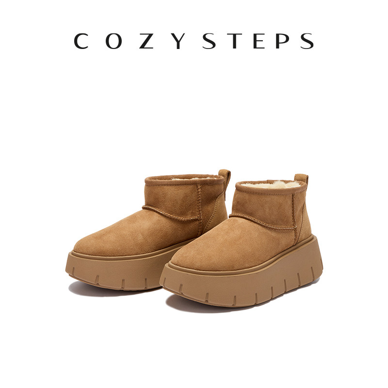 COZY STEPS可至女保暖厚底增高雪地靴舒适百搭羊皮毛一体靴子