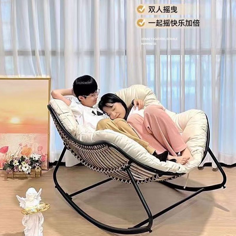 懒人躺椅摇摇藤椅鸟窝家用阳台客厅休闲摇椅铁艺藤编鸟巢沙发椅子
