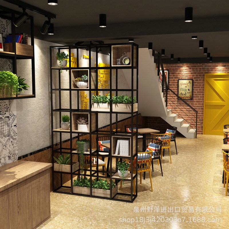 工业风铁艺镂空屏风办公室隔断屏风装饰书架置物架摆件客厅隔断墙