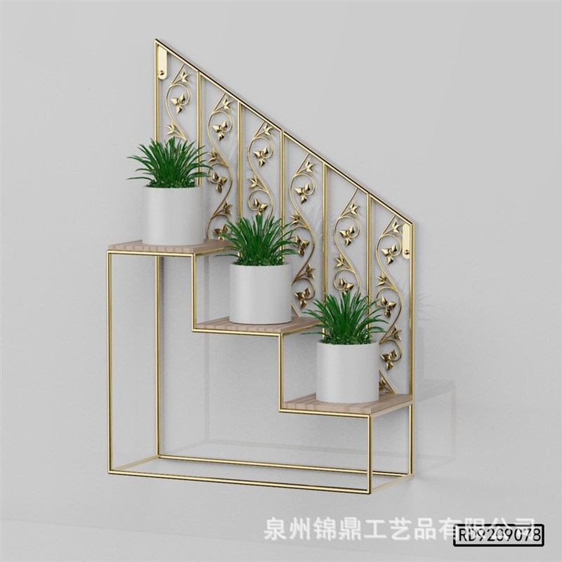 北欧风金色花架置k地式花架子室内客厅装饰花盆架三层铁艺梯形花