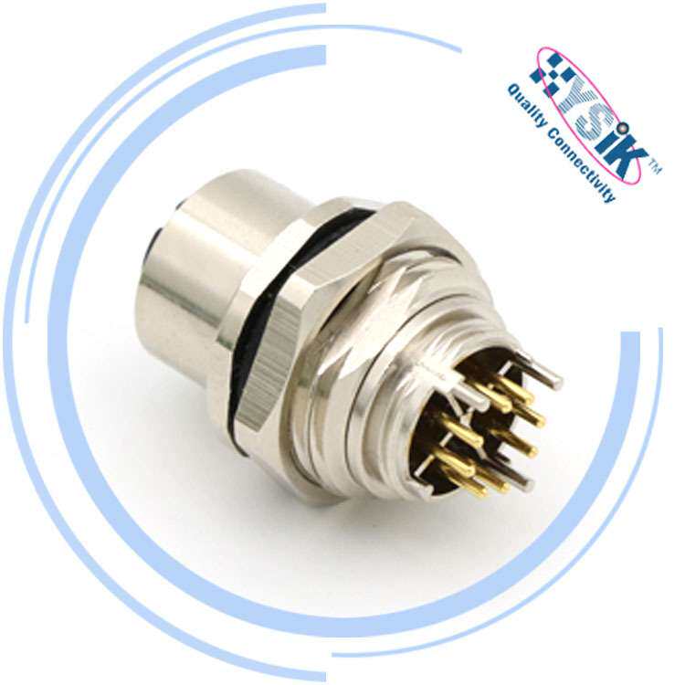 M12 X coded 面板安装式带PCB通孔焊接针的X编码型连接器8芯