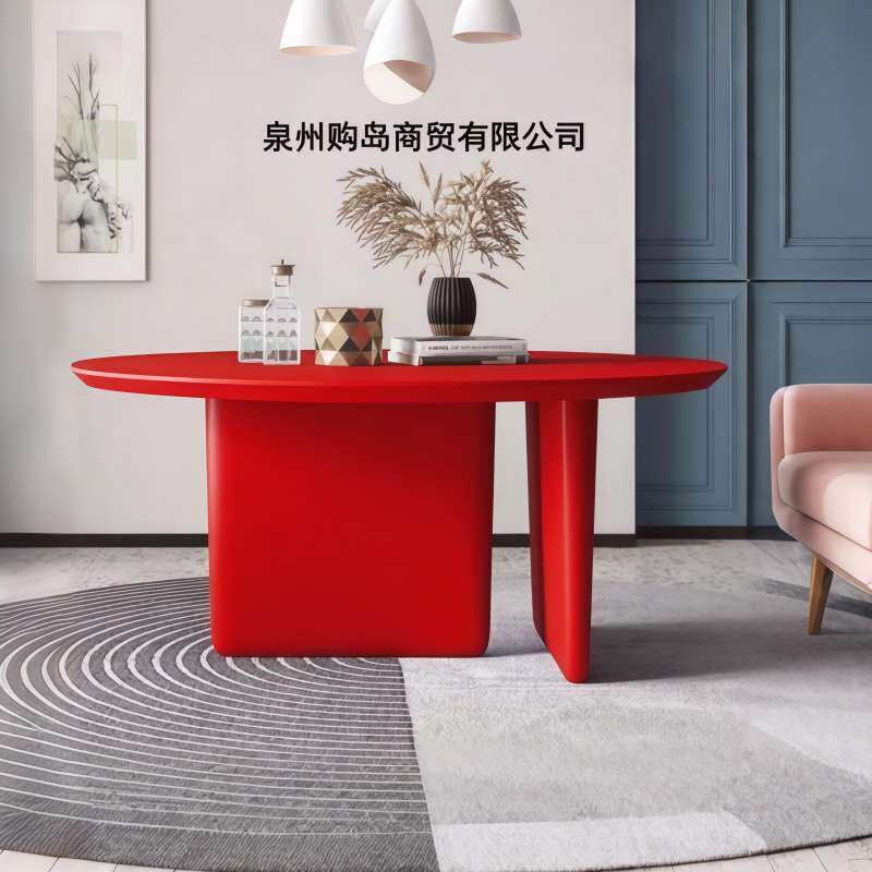 北欧烤漆圆餐桌简约现代长方形书桌家用办公桌实木洽谈桌咖啡桌