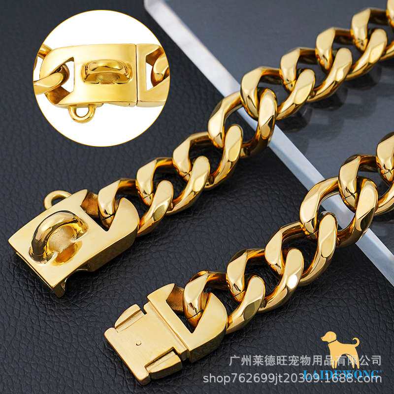 玫瑰金不锈钢狗链狗项圈23mm宽狗链不锈钢项圈脖圈宠物用品