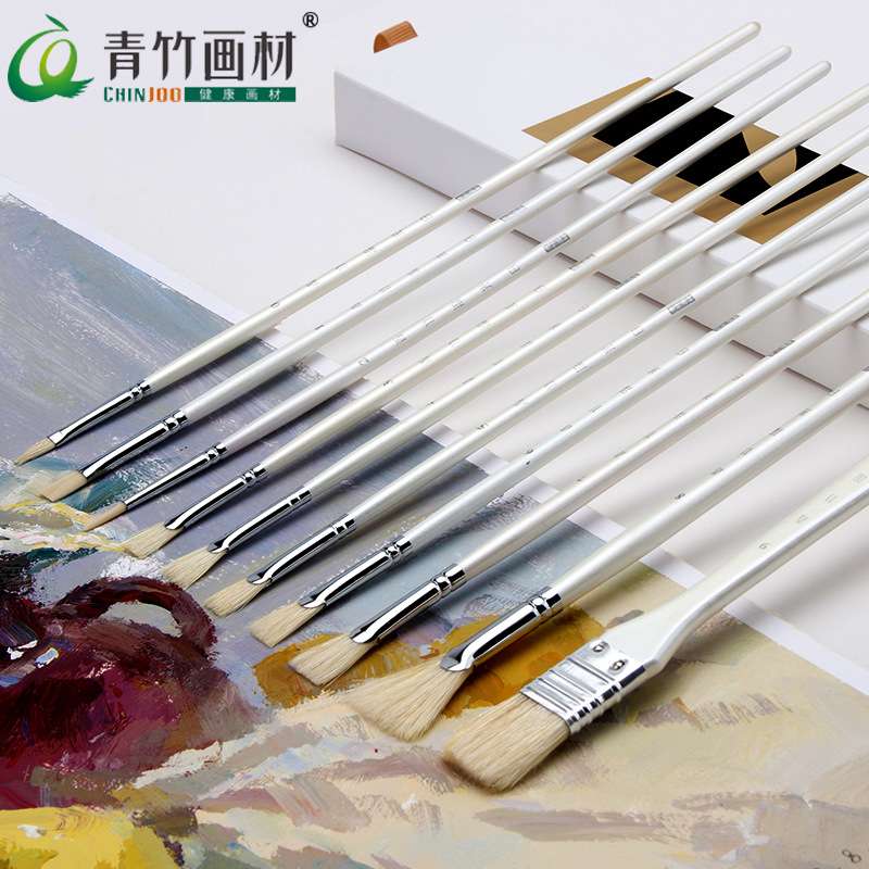 青竹水粉笔套装猪鬃尼龙狼毫毛油画丙烯颜料画笔流光白水彩扇形笔
