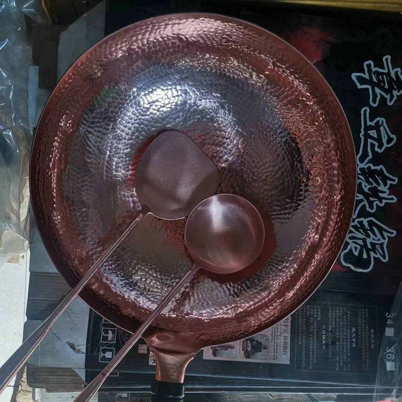 章丘铜锅紫铜鱼鳞锅手工锻打炒锅家用送礼无涂层不粘锅厂家